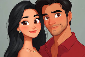 draw your couple into lovely disney cartoon portrait