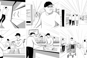 draw a full color storyboard art graphic novel nsfw comic book page illustration