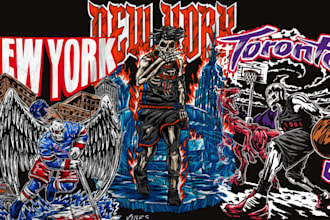 draw custom vintage t shirt design, cool skull skeleton with warren lotas style