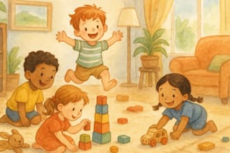 illustrate storybook, picture book in gouache and whimsical watercolor for kdp