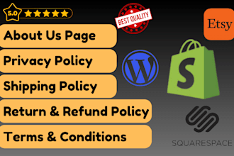 write about us, privacy policy, shipping, return policy for your shopify store