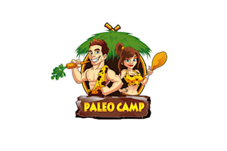 design playful couple cartoon with paleo camp logo
