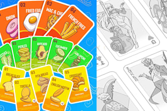 illustrate card game design card box mockup for tcg, board game, rule book
