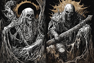 draw dark art, horror illustration for cover, t shirt design