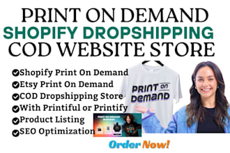 build shopify pod store design arabic cod dropshipping store product listing SEO