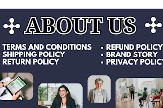 write refund policy terms and conditions cookie privacy shipping about us page