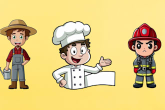 design cute cartoon stickers of professions like teacher, farmer and more