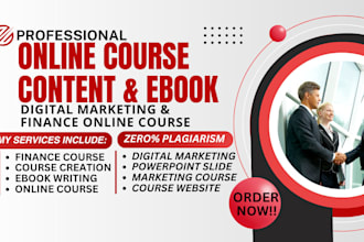create online course content ebook, digital marketing and finance online course