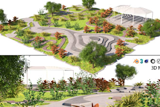 design 3d landscape,site planning,layout plan,3d backgrounds, garden, pool patio