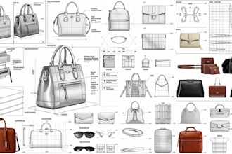 create a detailed bag techpack for handbags, backpacks wallet and luggage