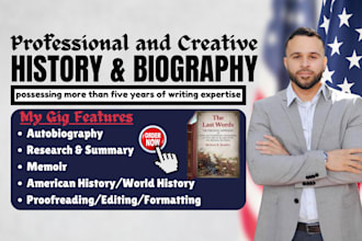 research and ghostwrite on history and biography book, memoir and ebook writer