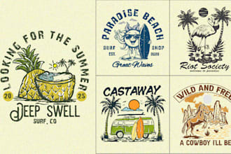 create hand drawn vintage retro t shirt designs and illustrations