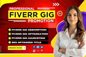 write SEO optimized fiverr gig description, title, fiverr gig image, and profile