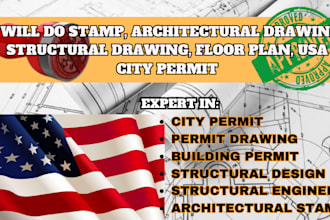 do stamp, architectural drawing, structural drawing, floor plan, USA city permit