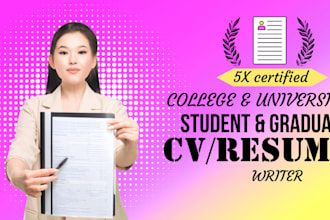 write ats friendly college and university resume, student, graduate CV