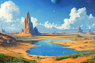 illustrate digital concept art, sci fi, fantasy landscape