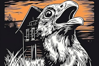 do draw high quality illustration in linocut style