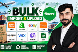 do bulk import and upload products on temu tiktok shopify wix ebay nifty etsy va
