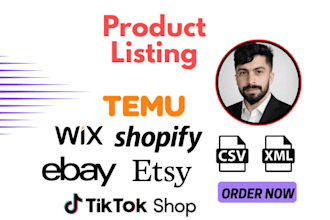 do bulk import and upload products on temu tiktok shopify wix ebay ecwid etsy va