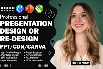 design or redesign powerpoint presentation design, investor pitch deck, canva