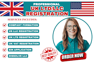 handle your UK ltd, US llc registration, get ein, boi report, dissolve llc