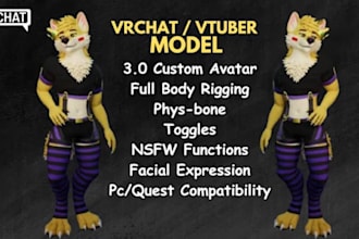 custom 3d vrchat avatar, 3d furry model vr character nsfw furry for vrchat model