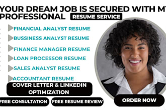 write accountant, financial analyst, business analyst, finance manager, resumes