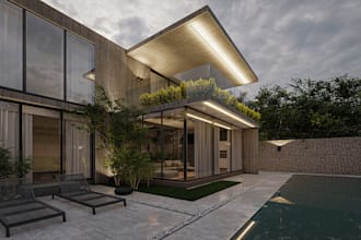 elevate 3d exterior design, 3d visualization,pool,render,3d environment,flowers