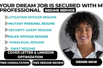 write police, military, swat, attorney, federal agent paralegal, security resume