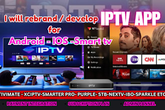 rebrand iptv app,tivimate,smarter pro,ibo player,xciptv,nextv with admin panel