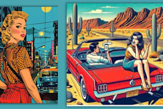 design retro vintage illustration retro comic book pop art, retro vintage poster