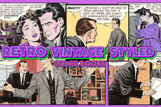 do 2d retro vintage comic illustration, vintage comic, retro comic page, pop art