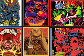 draw vintage illustration for posters, t shirt, merchandise, retro comic, banner