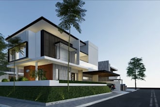 reinstate 3d family house,facade villa elevation,airbnb,driveaway patio,exterior