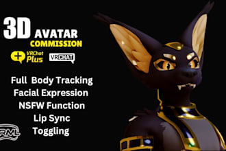 create custom 3d vrchat avatar, furry vtuber nsfw, vseeface vrm avatar, animaze