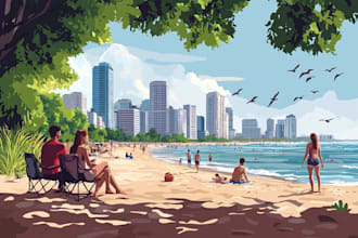 draw vectors landscape, illustrations, background and scenery