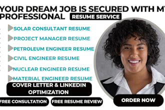 write energy analyst, solar consultant,  project manager, civil engineer resumes