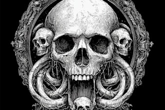 draw dark art illustration in vintage engraving style