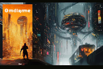 create sci fi or cyberpunk landscape artwork
