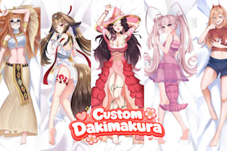 draw custom dakimakura body pillow anime art, oc, waifu, husbando, sfw,nsfw