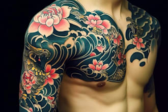 make a custom and professional japanese tattoo design