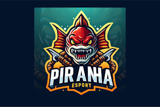 design amazing piranha fish mascot logo with any file format