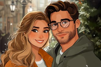 draw disney couple portrait illustration, family portrait