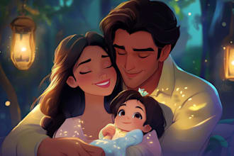 design a professional disney family portrait