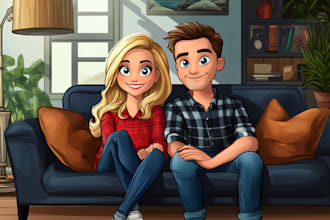 draw cartoon disney couple portrait