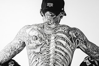 draw black and white line art tattoo