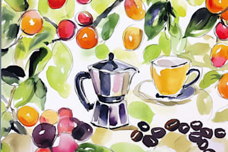 create charming food and botanical art in watercolor and ink