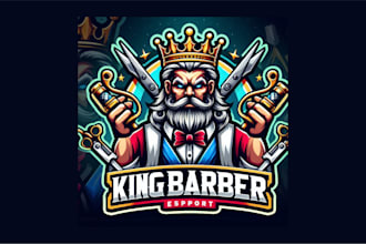 make awesome king barber mascot logo with unlimited revisions