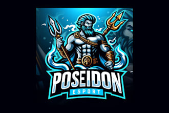 design creative poseidon mascot logo with express delivery