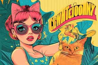 create vintage, retro, cartoon, pop art illustration
